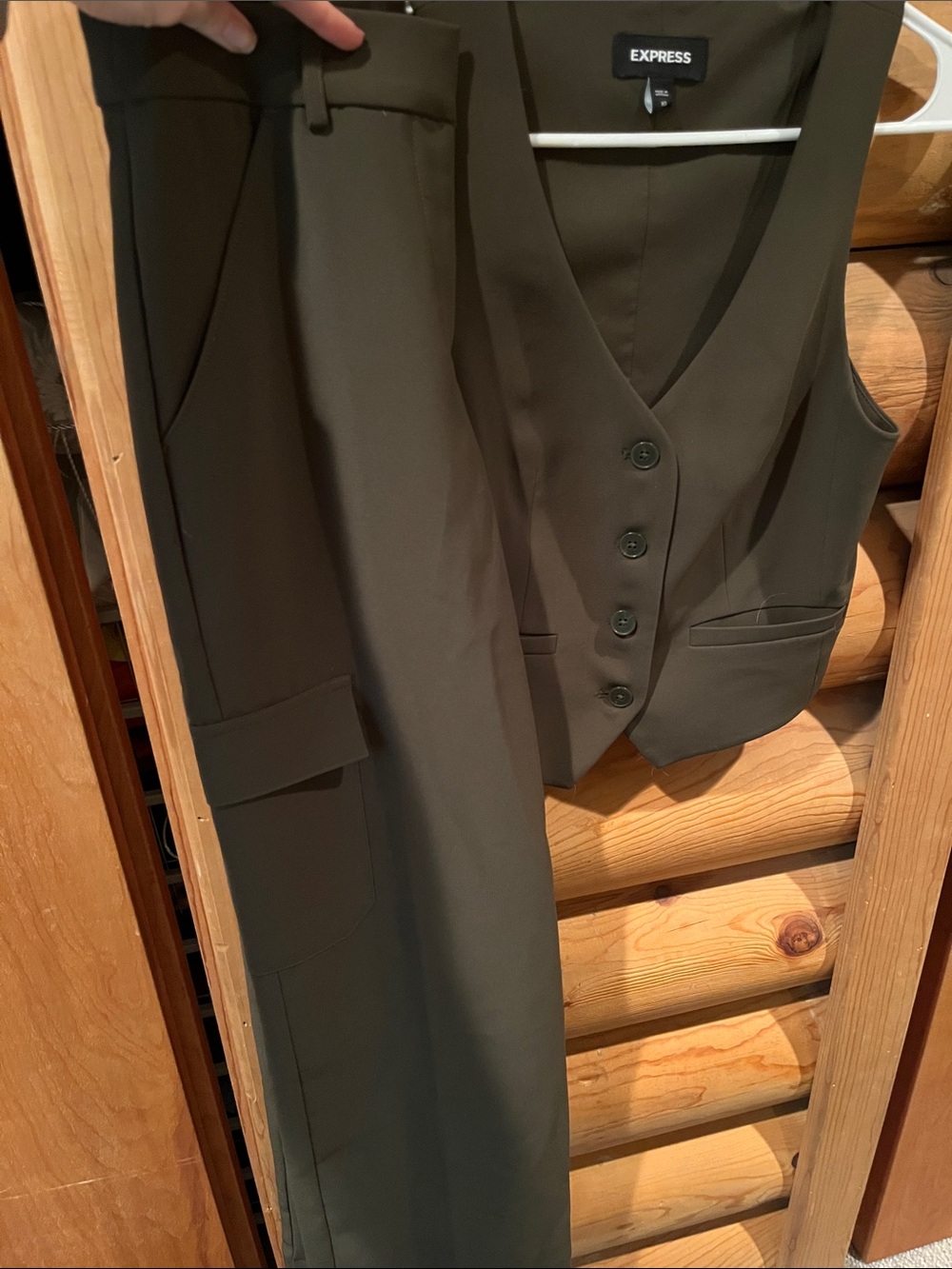 Express Olive Vest and Matching Cargo Trousers Two-Piece Set
